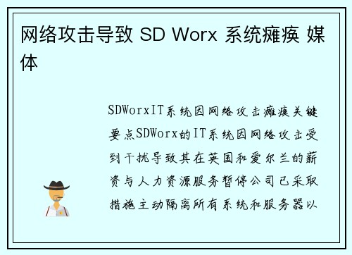 网络攻击导致 SD Worx 系统瘫痪 媒体